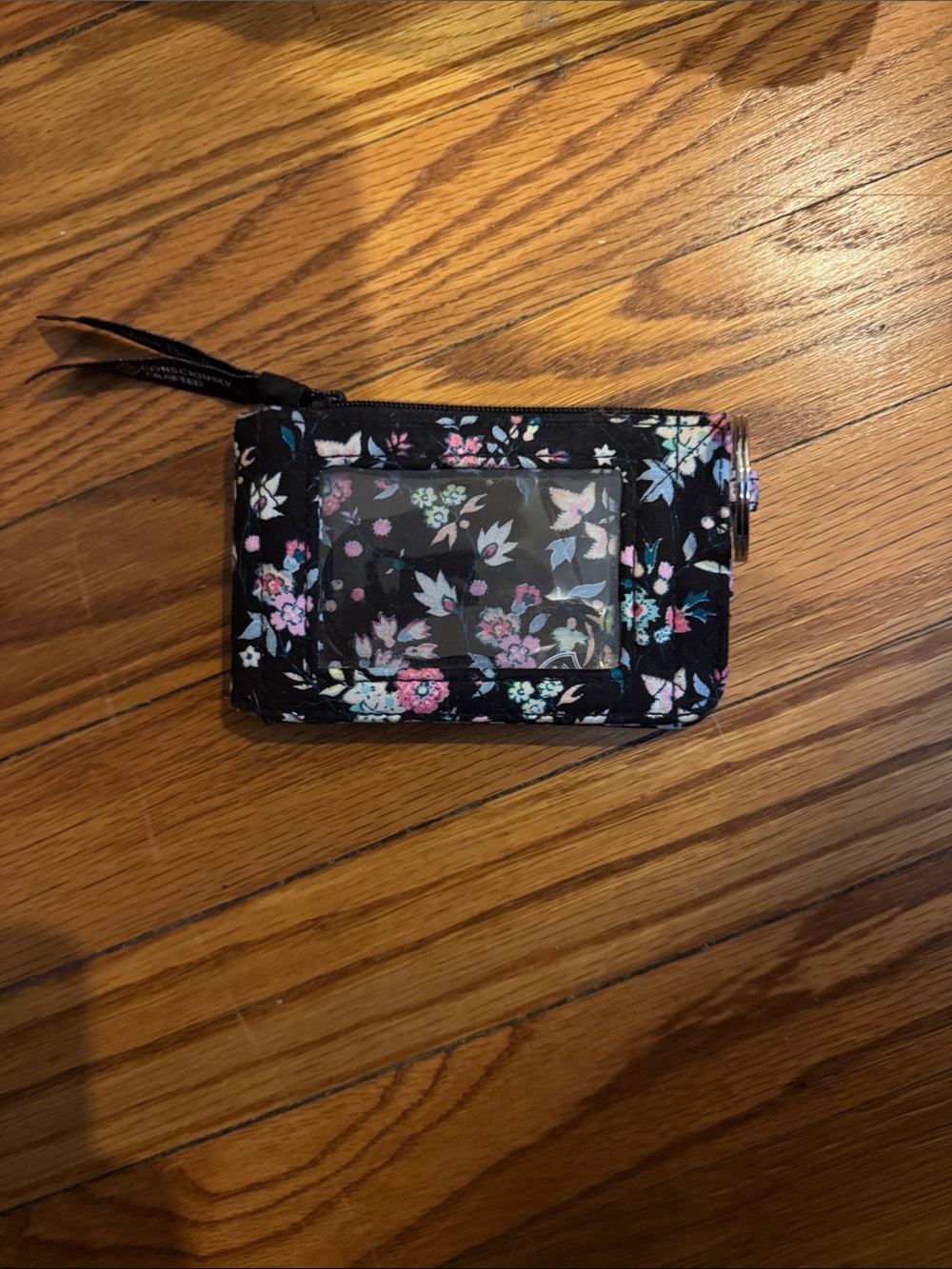 Vera Bradley Black Floral Quilted ID Wristlet with Pastel Accents